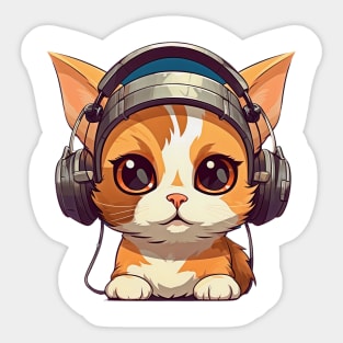Cute Cat Wearing Headphones Sticker